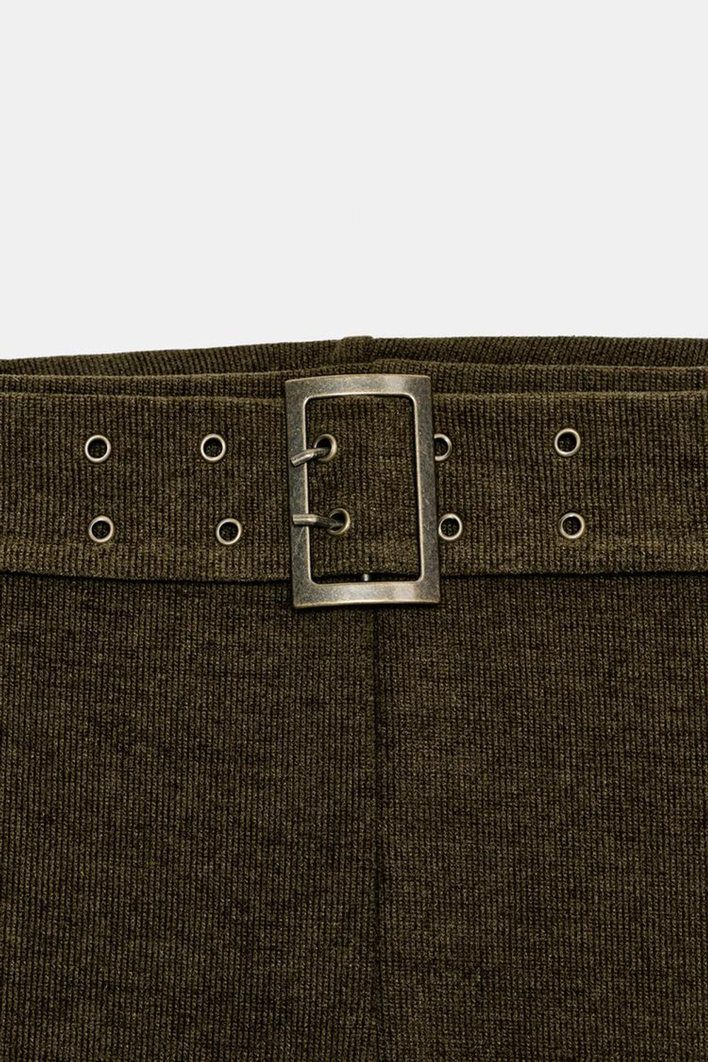 ZARA БРЮКИ КАПРИ ИЗ ВЕЛЬВЕТА С ПОЯСОМ, ТЕМНО-ОЛИВКОВЫЙ