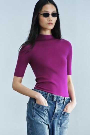 ZARA ТОП ИЗ 100% ТОНЧАЙШЕЙ ШЕРСТИ С КОРОТКИМИ РУКАВАМИ, МАДЖЕНТА