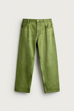 ZARA ДЖИНСЫ STRAIGHT FIT С ЭФФЕКТОМ ПОТЕРТОСТИ, ЗЕЛЕНЫЙ