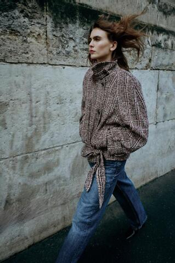 ZARA КУРТКА ИЗ РЕЛЬЕФНОЙ ТКАНИ, РОЗОВЫЙ/БЕЛЫЙ