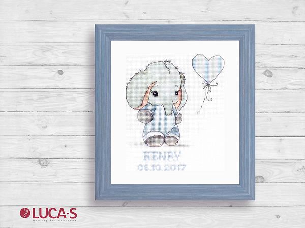 Набор для вышивания нитками Luca-S, Слонёнок Генри 23х25,5 см