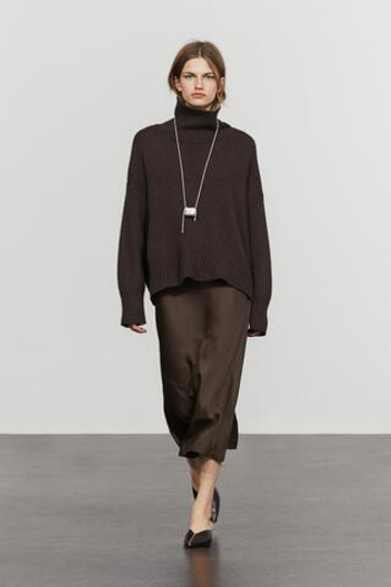 Massimo Dutti Атласная юбка миди, коричневый