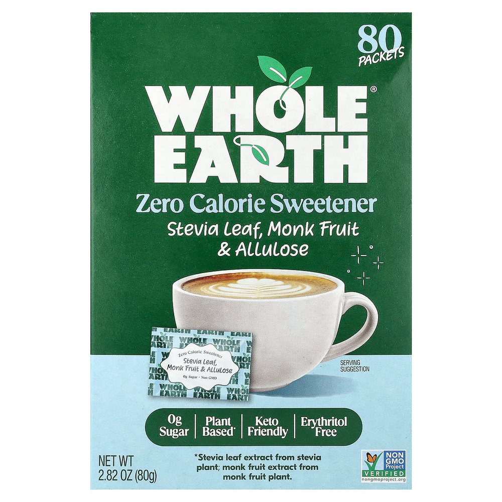 Whole Earth, листья стевии, архат и аллюлоза, 80 пакетиков, 80 г (2,82 унции)