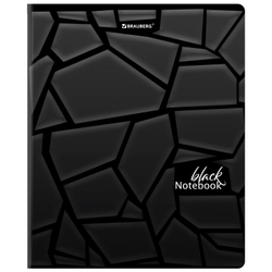 Тетрадь А5, 48 л., BRAUBERG, скоба, клетка, матовая ламинация, выборочный лак, "Black" (микс в спайке), 404375