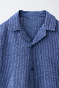 ZARA ПИЖАМА-РУБАШКА ИЗ СИРСАКЕРА С МОДАЛОМ, СИНИЙ