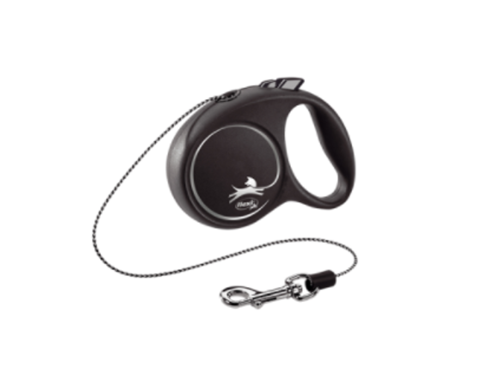 Поводок-рулетка FLEXI "Black Design XS" 3 м до 8 кг трос черный/серебро