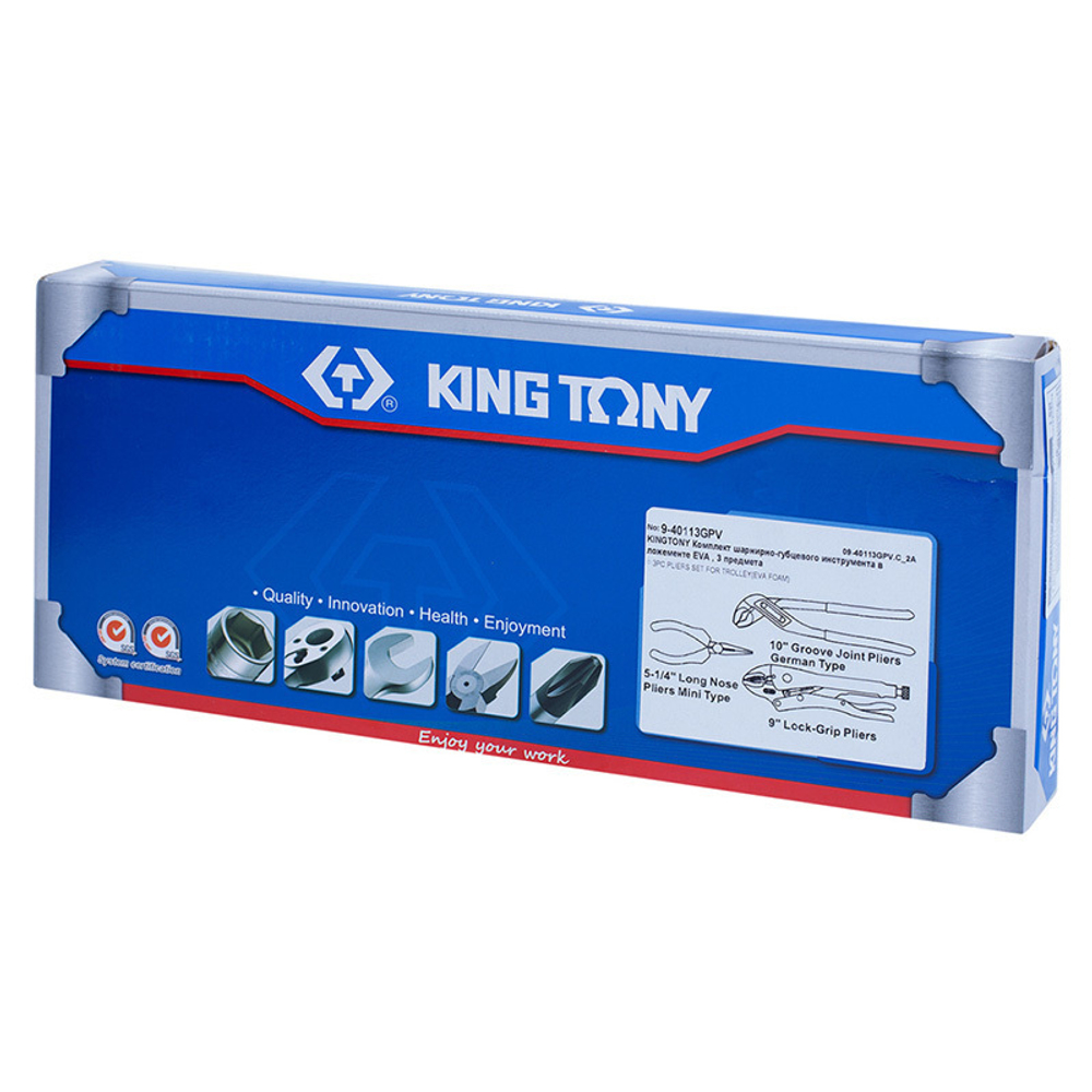 KING TONY (9-40113GPV) Набор плоскогубцы, переставные клещи и зажим, ложемент, 3 предмета