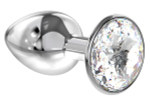 Малая серебристая анальная пробка Diamond Clear Sparkle Small с прозрачным кристаллом - 7 см.