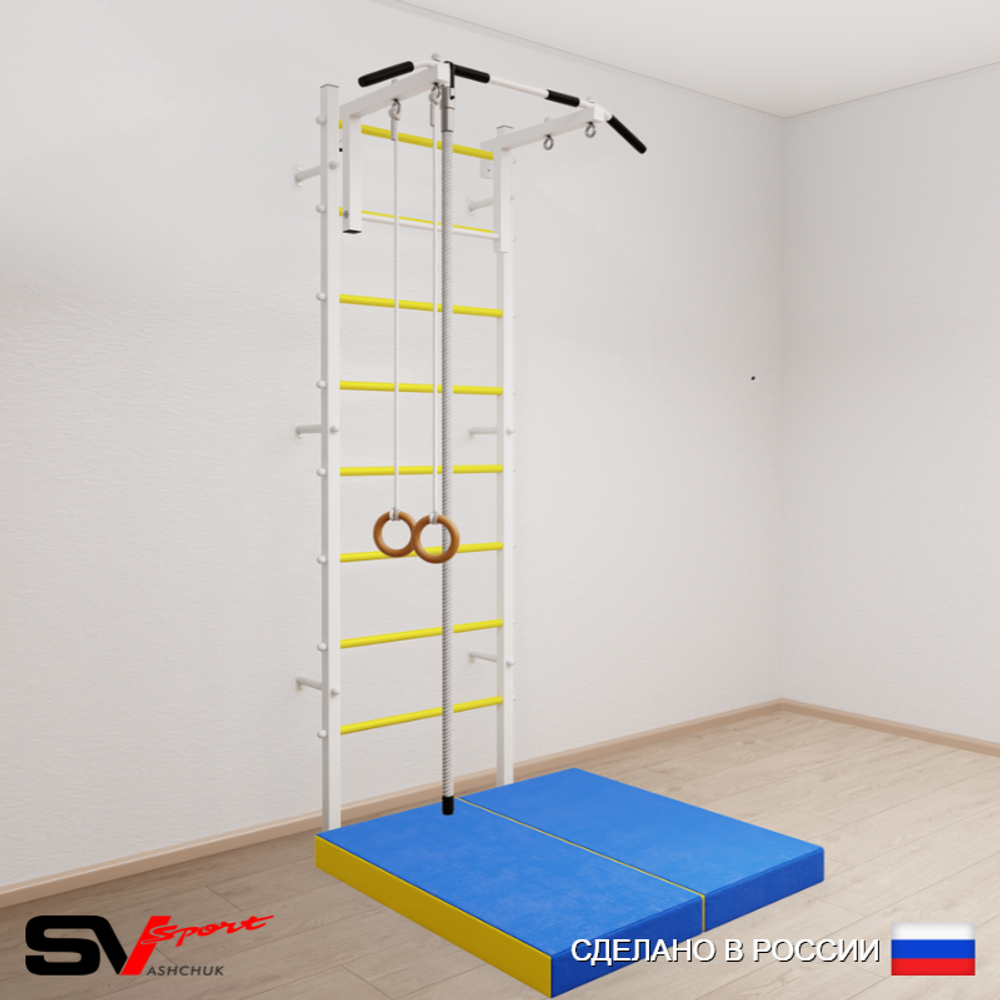 Шведская стенка Sv Sport усиленная 6134 (Турник стандарт/Канат/Кольца/Мат 1м)