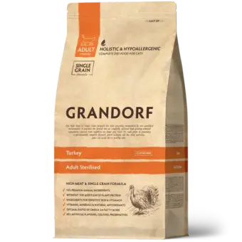 Сухой низкозерновой корм GRANDORF CAT Turkey STERILISED Индейка для стерилизованных кошек 0,4кг