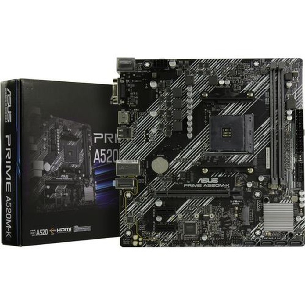 Материнская плата ASUS PRIME A520M-K, AM4/AMD A520/2xDDR4/PCI-Ex16/M.2/SB7.1/GLAN/HDMI/VGA/mATX (90MB1500-M0EAY0)
