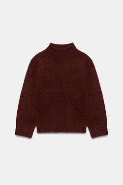 ZARA ТРИКОТАЖНЫЙ СВИТЕР С ВОРОТНИКОМ-СТОЙКОЙ, БУРГУНДИ