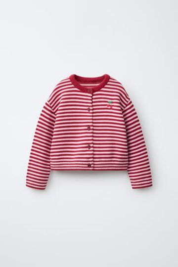 ZARA КАРДИГАН В ПОЛОСКУ С ВИШНЯМИ, ТЕМНО-РОЗОВЫЙ