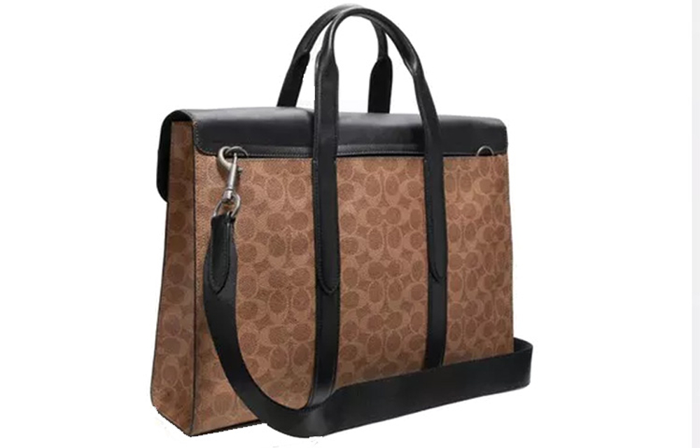 COACH Metropolitan Coated Canvas Portable One Shoulder Crossbody Flap Briefcase Regular Men"s Brown Black Multicolor