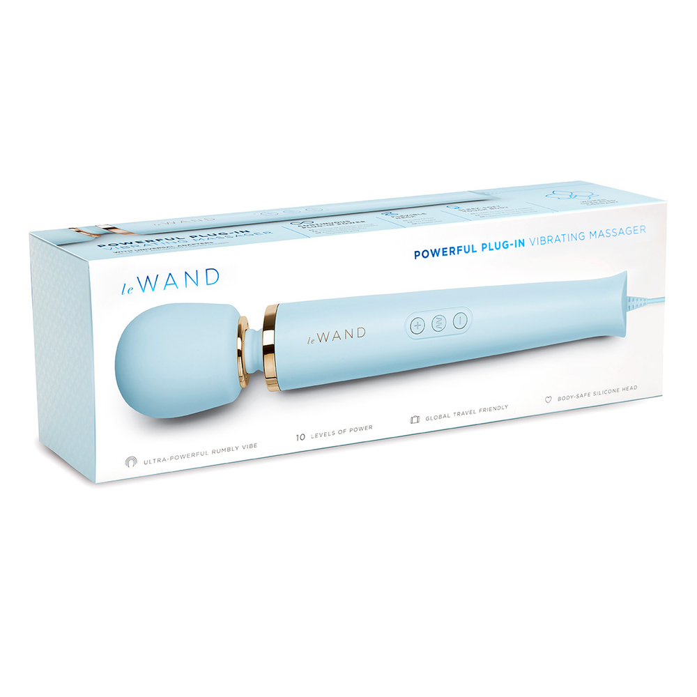 Нежно-голубой проводной вибромассажер Le Wand Sky Blue с 10-ю скоростями