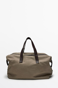 Massimo Dutti Дорожная сумка с отделкой из кожи наппа, кротово-коричневый