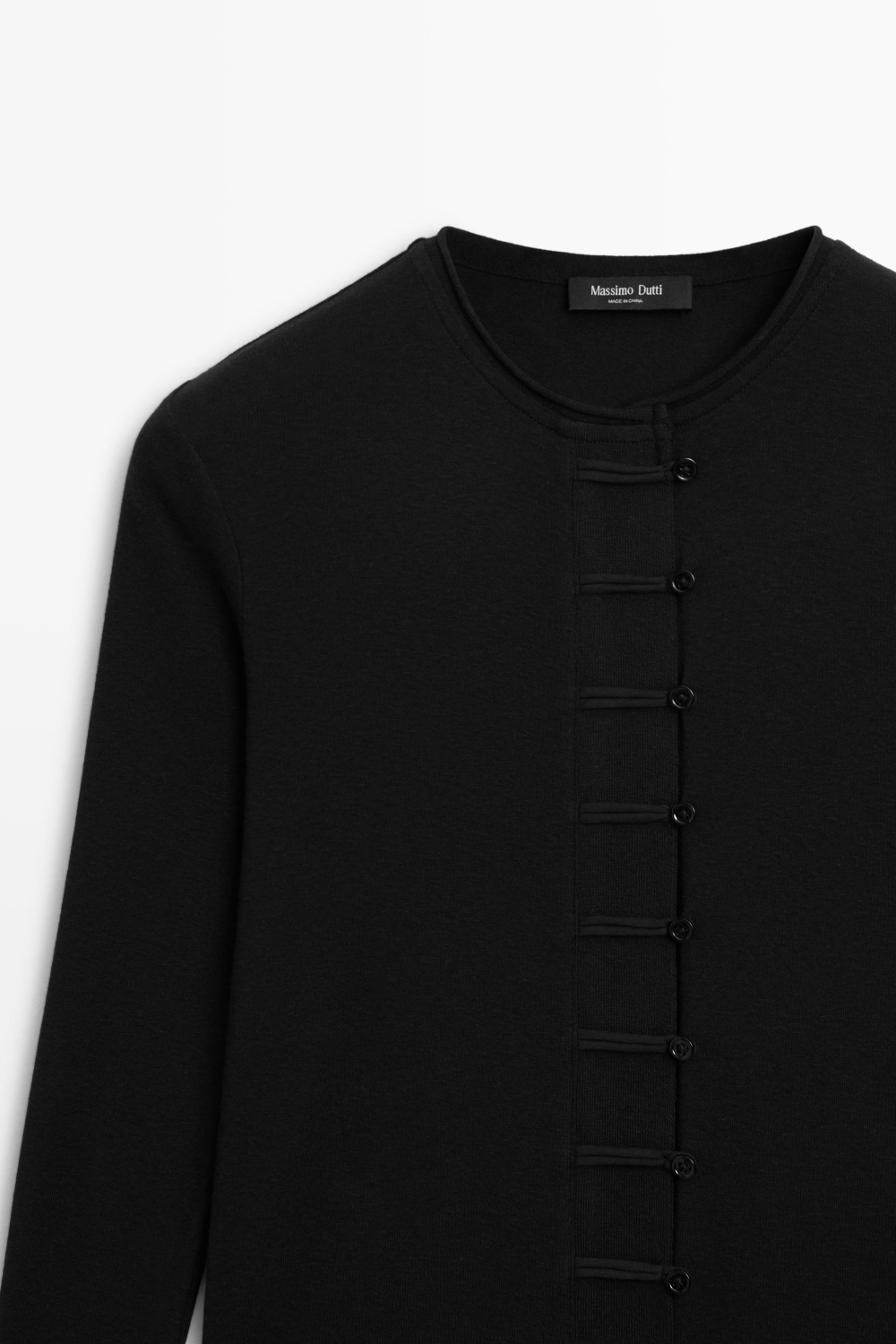 Massimo Dutti Футболка из смесового хлопка с пуговицами, черный