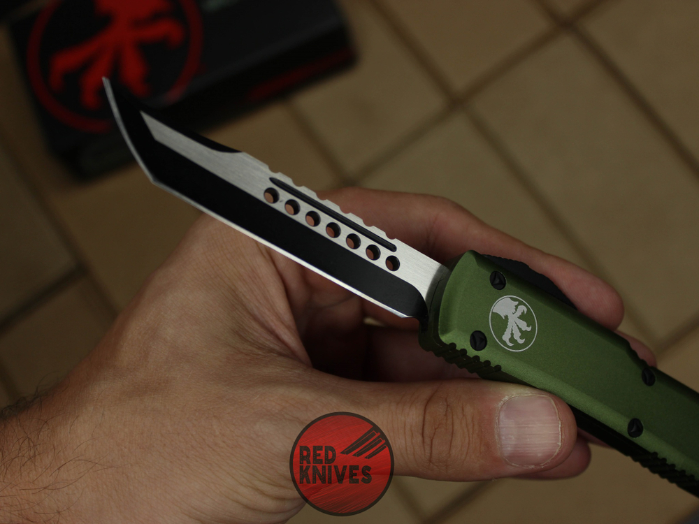 Нож Microtech Ultratech Helhound H/E - зеленая рукоять, черный клинок RK-357