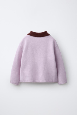 ZARA ТРИКОТАЖНОЕ ПОЛО COLORBLOCK ИЗ 100% ШЕРСТИ, СВЕТЛО-СИРЕНЕВЫЙ