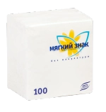Салфетки бумажные 24*24 МЯГКИЙ ЗНАК 1сл., 100л, белые✦