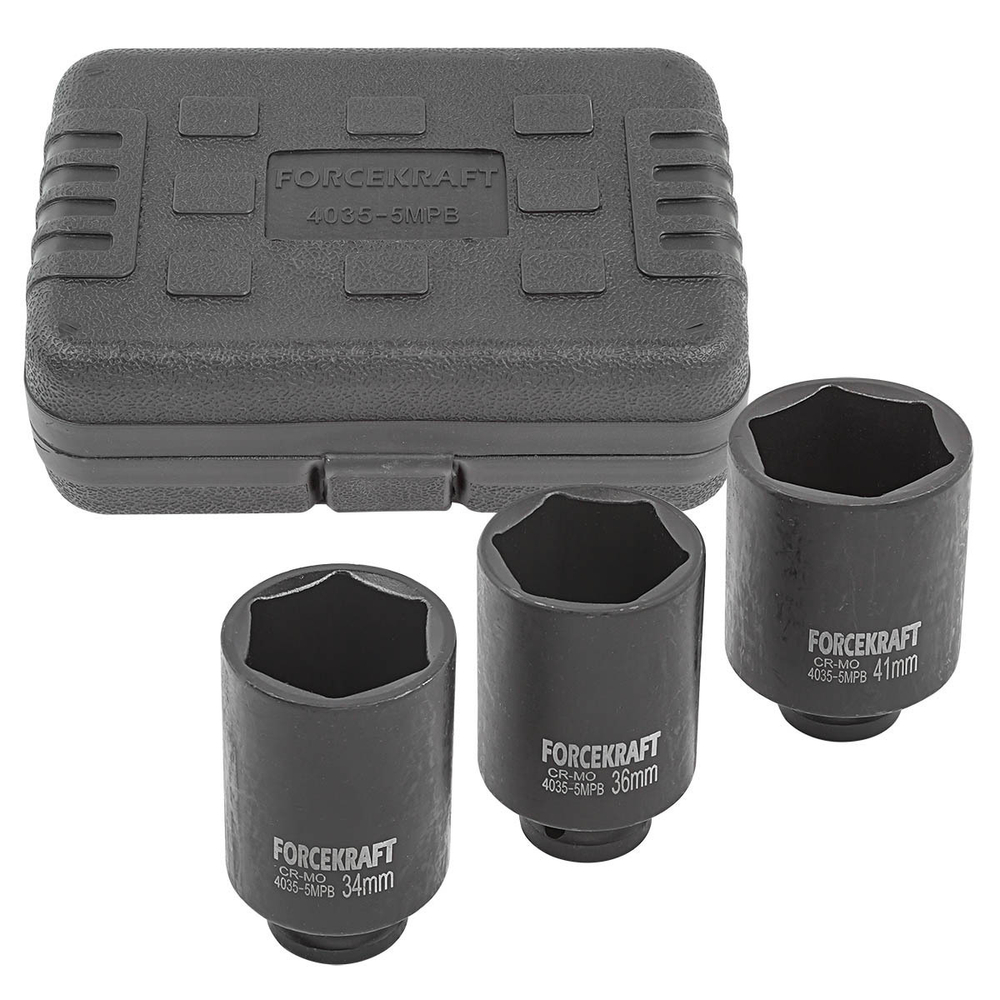 Головки ударные глубокие, набор 3пр., 1/2''(6гр.) FORCEKRAFT FK-4035-5MPB