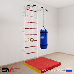 Шведская стенка Sv Sport 5135 (Турник стандарт/Канат/Кольца/Цепь/Мешок 15кг/Мат 1м)