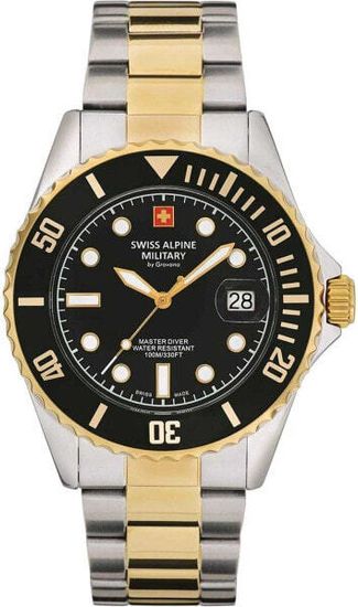 С браслетом Бюджетные кварцевые часы мужские Swiss Alpine Military Swiss Apline Military 7053.1147 diver 42mm 10ATM