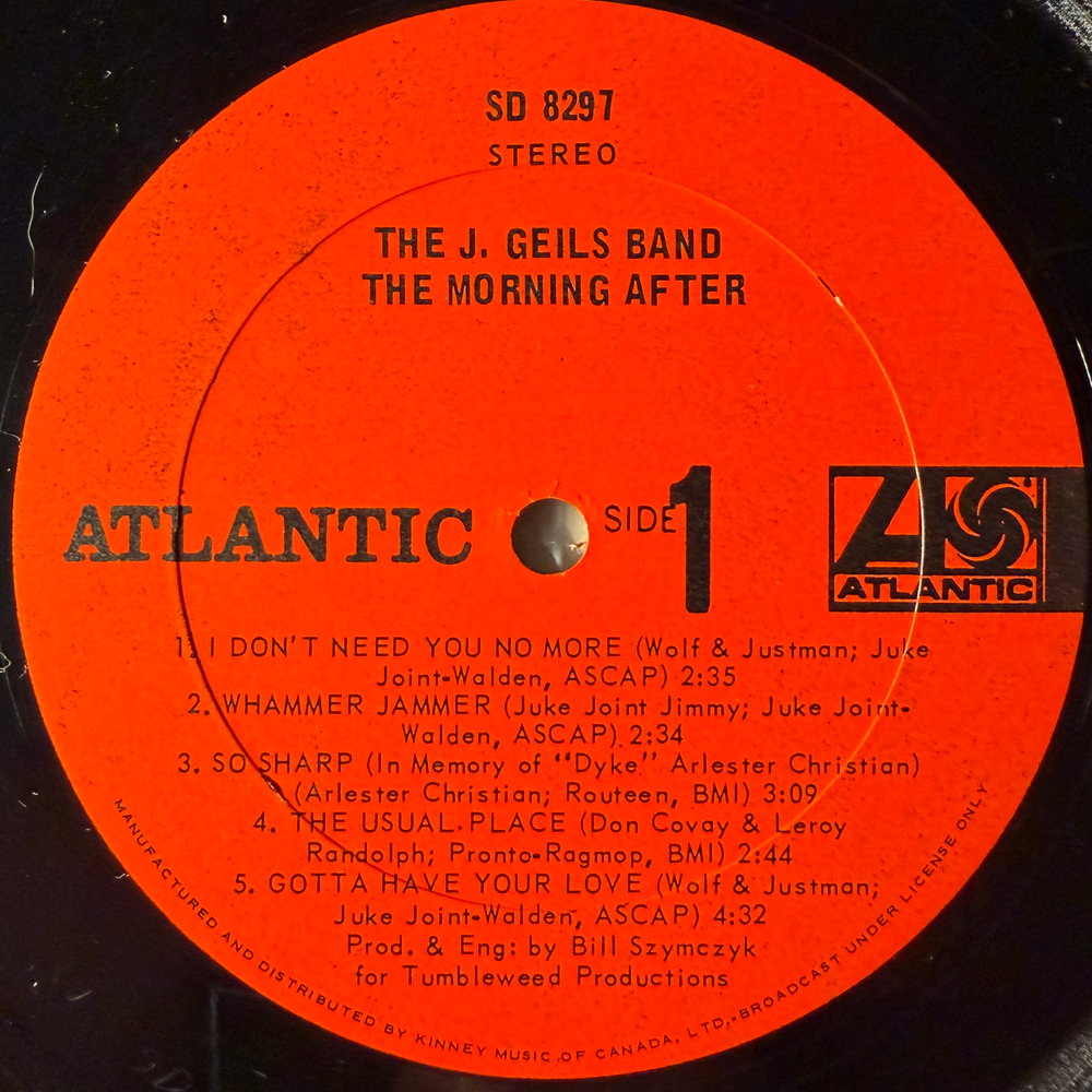 The J. Geils Band ‎– The Morning After (Канада 1971г.)