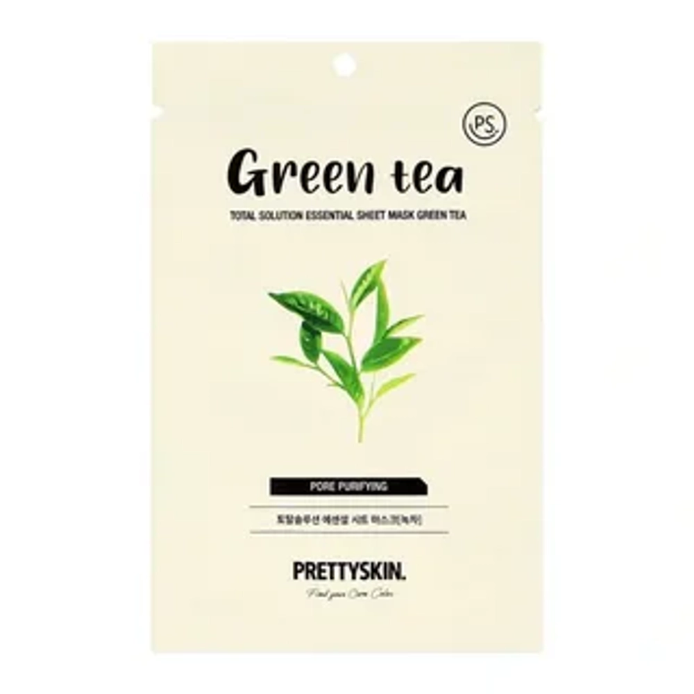 PrettySkin Mask Sheet Green Tea Total Solution Essential Маска тканевая для лица с экстрактом зеленого чая, 23 гр