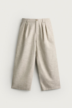 ZARA БРЮКИ RELAXED FIT СО СКЛАДКАМИ, СВЕТЛО-БЕЖЕВЫЙ