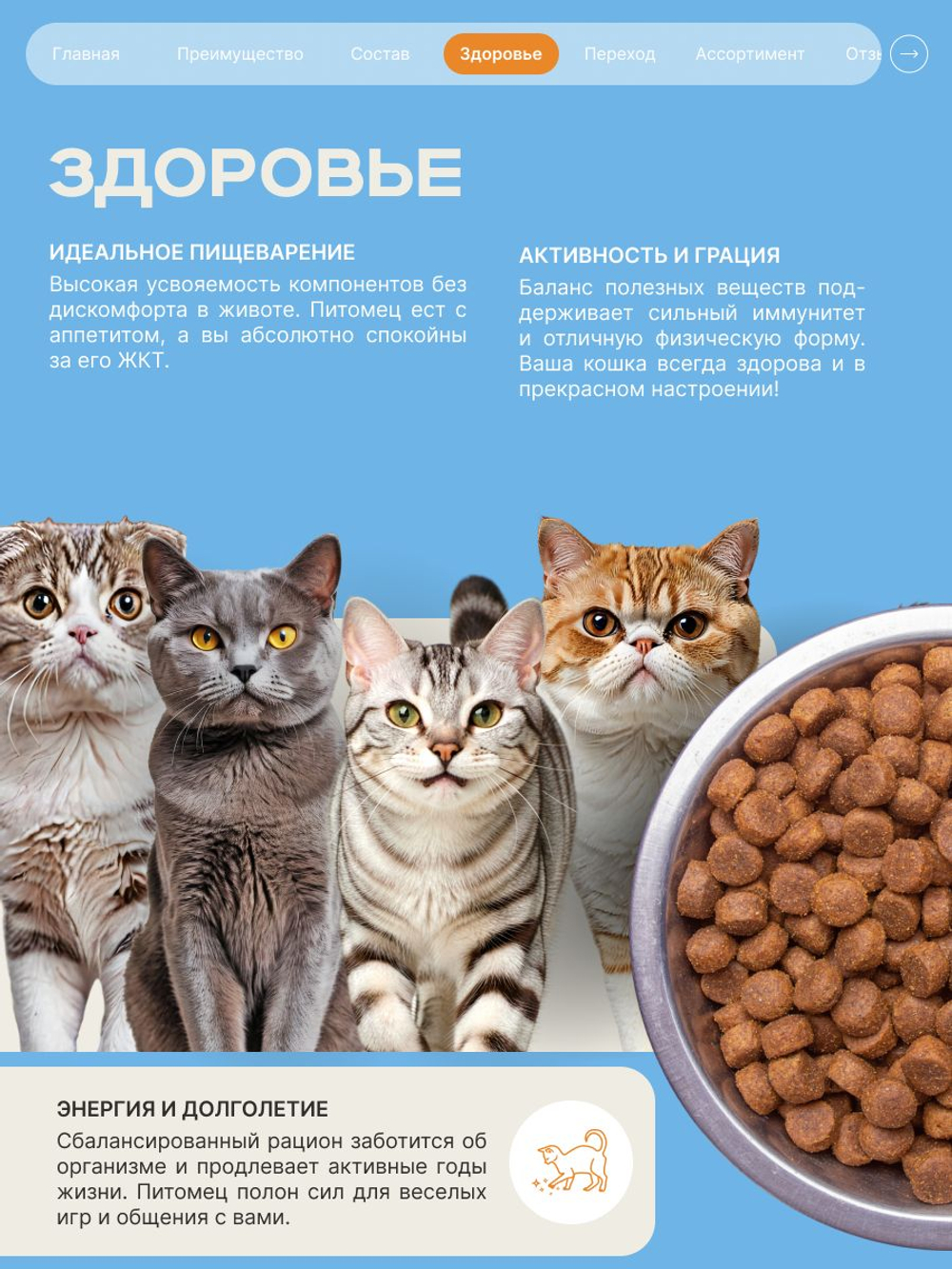 Корм сухой для кошек породы Британская короткошерстная, с индейкой, 400 гр, QUATTRO