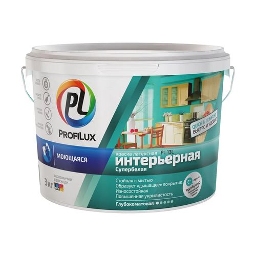 Краска латексная моющаяся Profilux ВД PL 13L Супербелая 3 кг