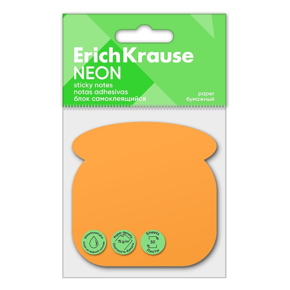 Блок самоклеящийся бумажный ErichKrause Phone Neon, 50 листов, оранжевый Арт-61731