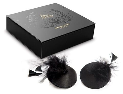Наклейки на грудь Burlesque Pasties Feather Bijoux (Цвет: черный)