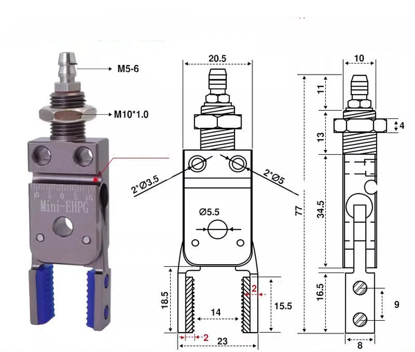 Mini-ehpg flat type (clamping range: 0-12mm) comes with detection sensor line