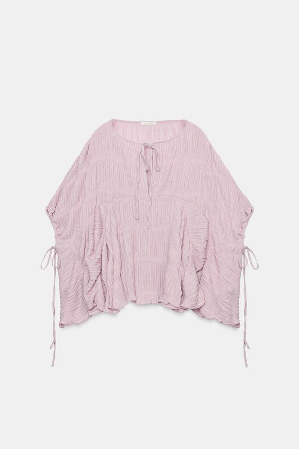 ZARA ФАКТУРНЫЙ ТОП С РУКАВАМИ-НАКИДКАМИ, СИРЕНЕВЫЙ