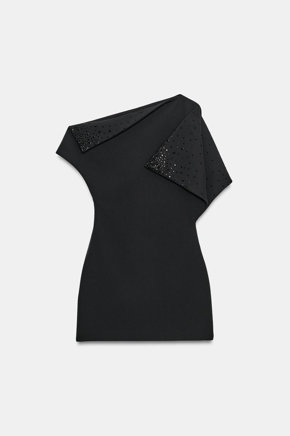 ZARA МИНИ-ПЛАТЬЕ СО СТРАЗАМИ, ЧЕРНЫЙ