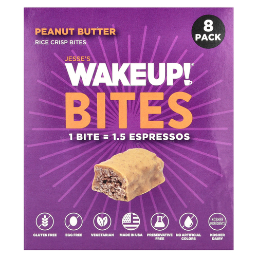 Jesse's WAKEUP!, Rice Crisp Bites, арахисовая паста, 8 пакетиков по 15 г (0,53 унции)