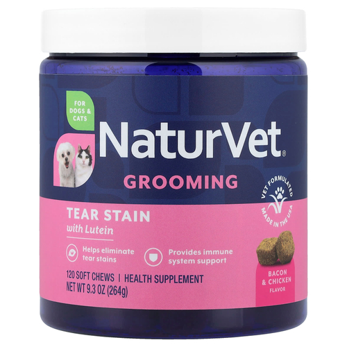 NaturVet, добавка для ухода за глазами, с лютеином, для собак и кошек, бекон и курица, 120 жевательных таблеток, 264 г (9,3 унции)
