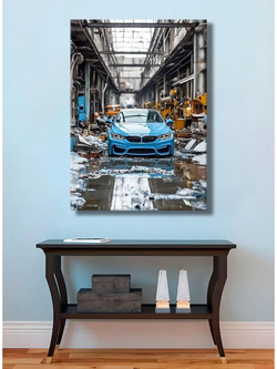 Картина "BMW на заводе", интерьерная 50х70см 1шт., на деревянном подрамнике