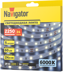 Лента светодиодная Navigator 24V 4,8Вт 6000К IP20 бухта 5м белая 40629