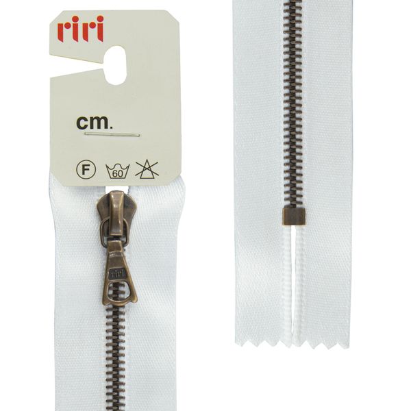 Молния металл RIRI Т4 (4 мм) 1 зам., н/раз., 16 см, атласная тесьма, AM, цв.2101, белый, 1 шт
