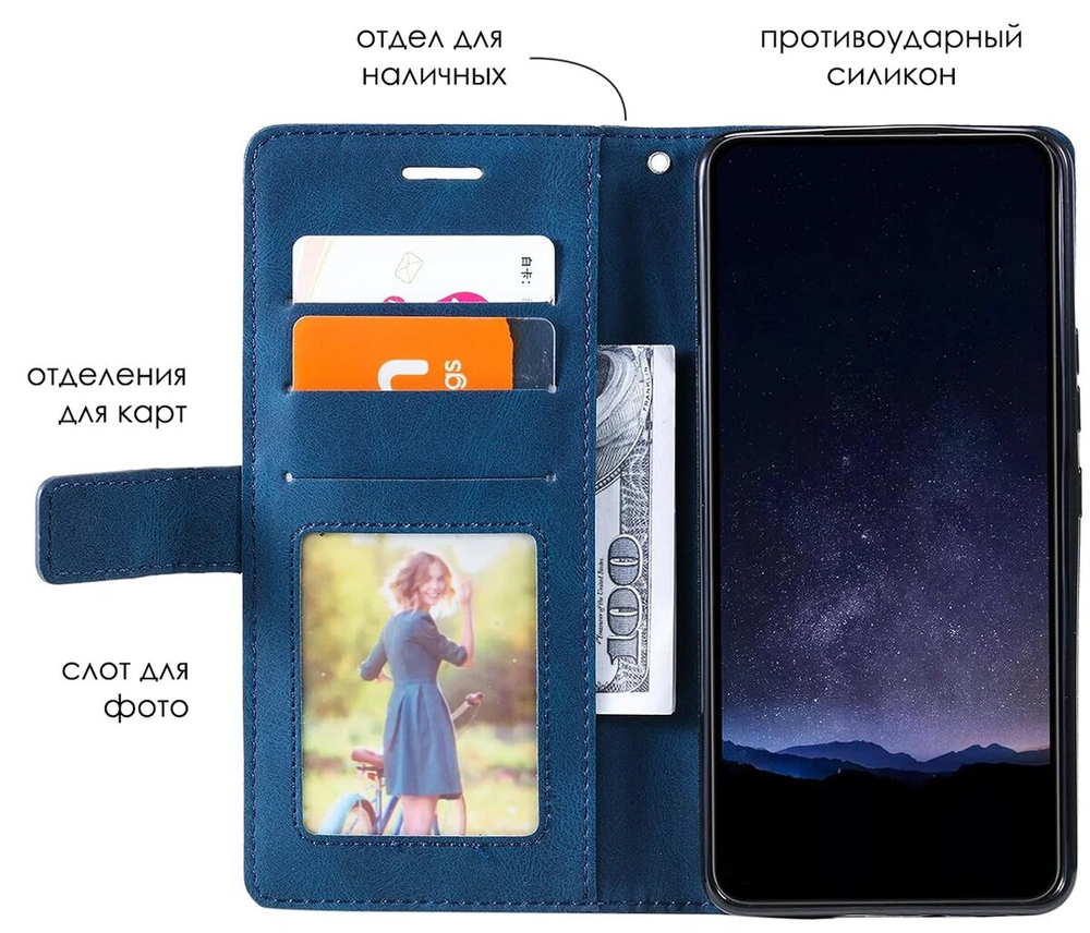 Дизайнерский чехол-книжка из кожи для SAMSUNG GALAXY S25 ULTRA с отделом для наличных, 3 слотами для карт и подставкой