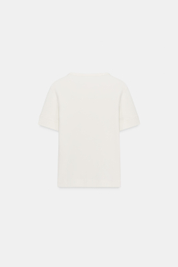 ZARA ФУТБОЛКА В РУБЧИК С ПУГОВИЦАМИ, БЕЛЫЙ