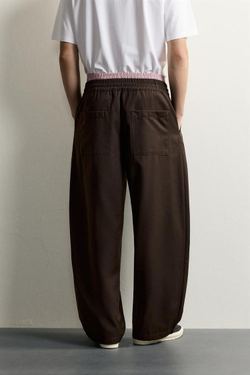 ZARA БРЮКИ BALLOON FIT С БОКОВЫМИ ЗАЩИПАМИ, КОРИЧНЕВЫЙ