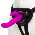 Лиловый страпон Rechargeable Vibrating Strap-On Harness Set - 17,6 см. (Цвет: лиловый)