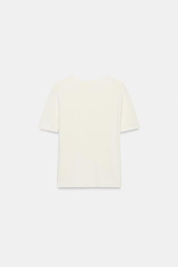 ZARA ТРИКОТАЖНЫЙ ТОП С КОРОТКИМИ РУКАВАМИ, ЭКРЮ
