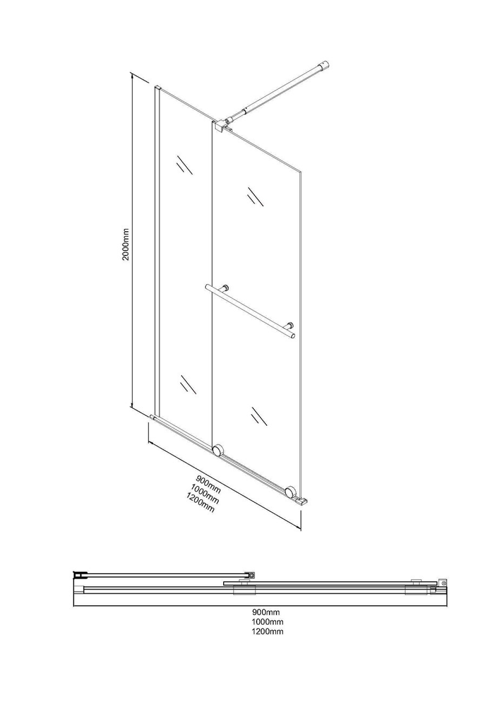 Душевая перегородка Niagara Nova NG-671-12BLACK (120х200) черный матовый,раздвижная,стекло прозрачное,1 место