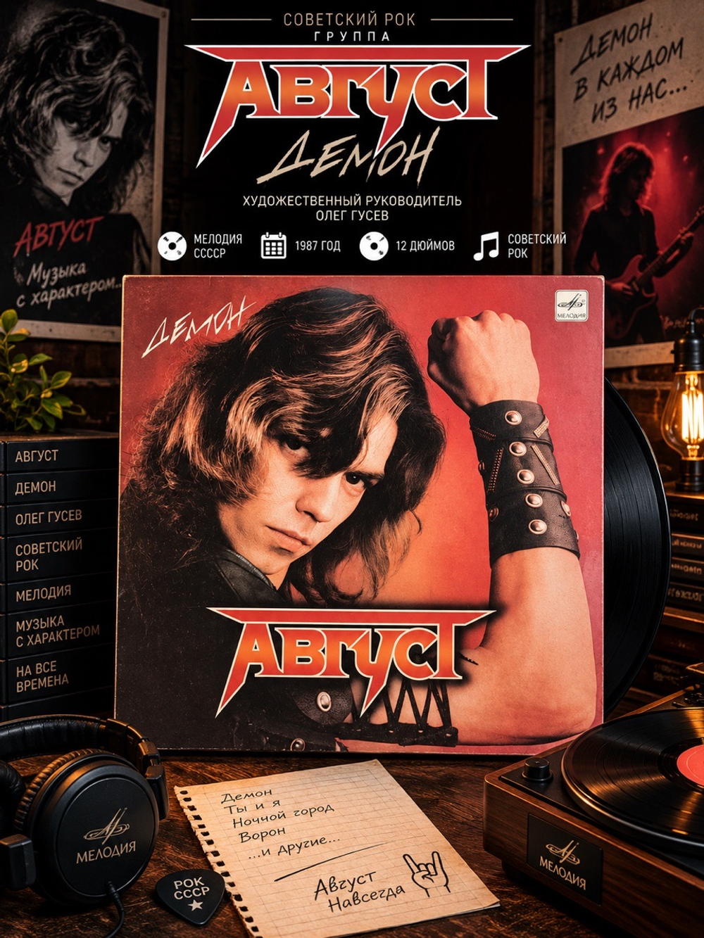 LP Группа "Август" - Демон, худ.руководитель Олег Гусев, виниловая пластинка 12 дюймов Мелодия СССР 1987 год