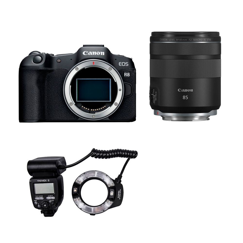 Фотокамера для стоматолога Canon EOS R8 Dental Kit: RF 85mm f/2 Macro IS STM + YongNuo Speedlite YN-14EX II Macro TTL